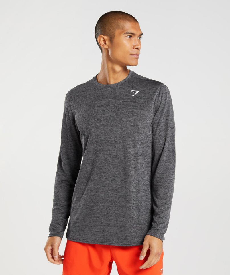 Men\'s Gymshark Arrival Long Sleeve T-Shirts Dark Grey | NZ 6CGXTK